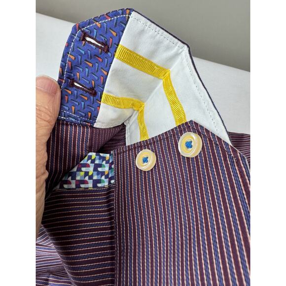 Robert Graham X Collection Garrott Purple Stripes Contrast Cuffs Collar Medium - Picture 5 of 13